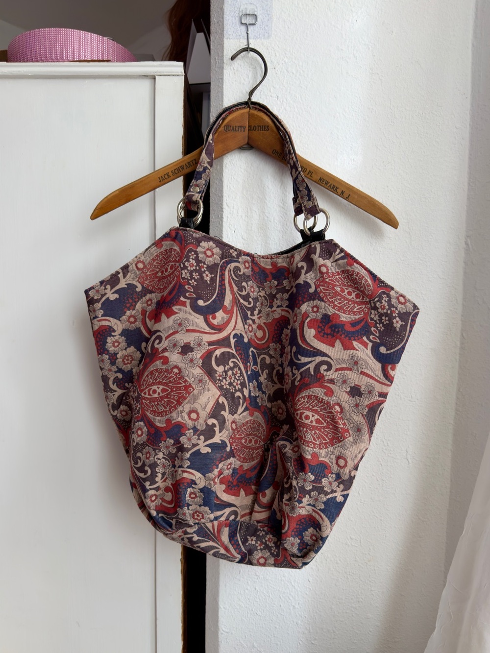 Vtg 00s Lane Bryant boho bag paisley exterior, quilted pleather interior